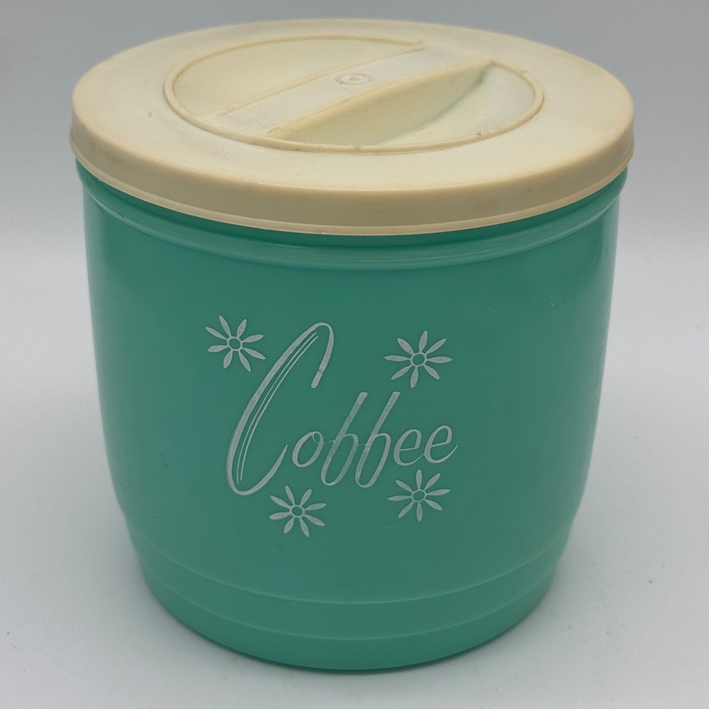 Vintage Stanley Home Products Turquoise Coffee Canister Atomic Starburst Plastic